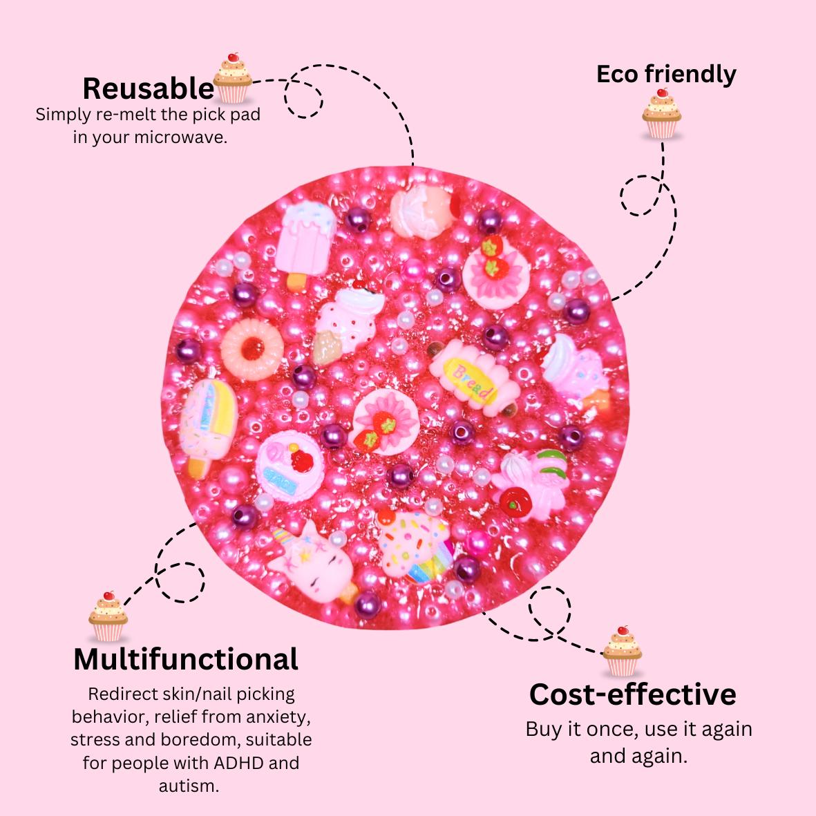 REUSABLE PICKY PAD - PINK SWEETS remeltable pick pad fidget sensory stress reliever skin picking dermatillomania