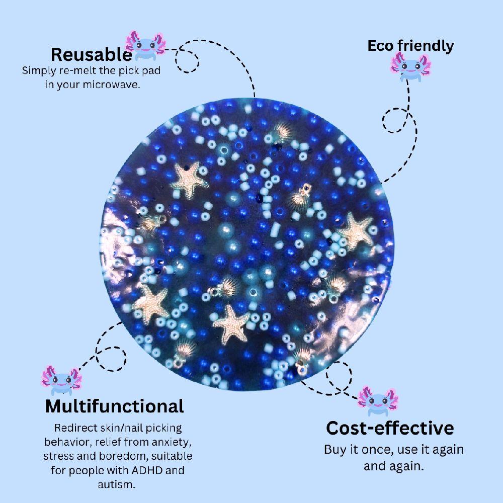 Remeltable Picky Pad - Blue sea axolotl pick pad reusable skin picking dermatillomania anxiety stress reliever