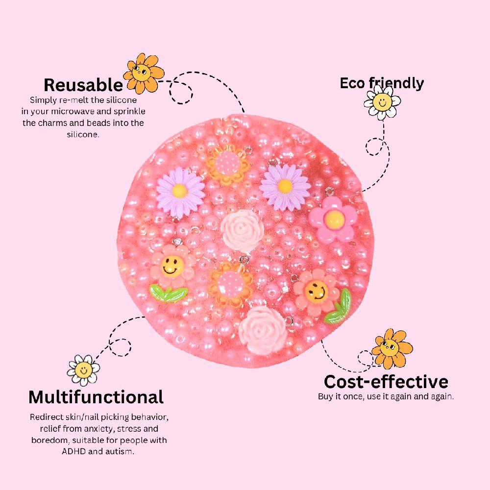 REUSABLE PICK PAD - pink flowers DIY remeltable picky pad redirect skin picking stress reliever dermatillomania