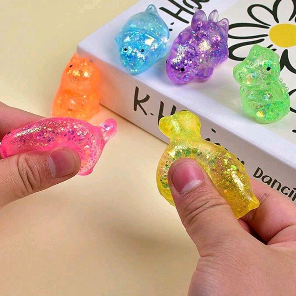 Squishy Sugar Dino - mini dinosaurs squeeze glitter stress reliever sensory travel school friendly