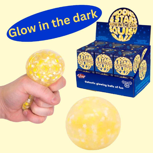 Glow in the dark moons & stars squish ball - scrunchems stress ball sensory fidget